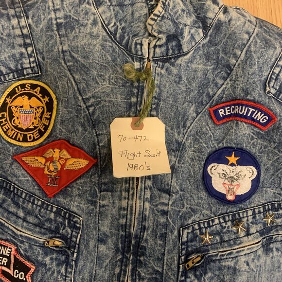 Vintage Chemin De Fer Jumpsuit Womens Small Acid Wash Flight Suit Patches 80s - Picture 7 of 16